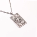 Silver Leo zodiac tarot card necklace with lion head engraving on stainless steel dog tag - Leo / Steel