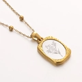 Collar vintage dorado con colgante rectangular y motivo floral de lirio de los valles - Mayo-Lirio de los Valles-45cm