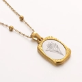 Collar de flores rectangular dorado con borde de textura martillada y cadena de cuentas - Julio-Espuela de Caballero-45cm