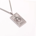 Silver stainless steel Virgo zodiac dog tag necklace with embossed tarot card design - Virgo / Steel