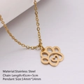 Gold stainless steel necklace with hollow dog paw and heart pendant on O-chain link - Paw Print With Heart (DYN-538) / 45cm / Gold