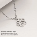 Silver stainless steel necklace with a hollow paw print and heart pendant design - Paw Print With Heart (DYN-538) / 45cm / Silver