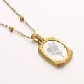 Collar con colgante de espejo dorado vintage con motivo floral blanco en cadena fina - Noviembre-Crisantemo-45cm