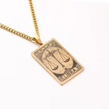 Golden Libra zodiac rectangular pendant necklace with a classic flat curb chain - Libra / Gold