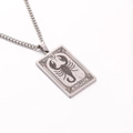 Silver Scorpio zodiac rectangular pendant necklace with engraved scorpion and curb chain - Scorpio / Steel