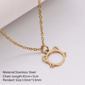 Collier minimaliste en acier inoxydable doré avec un pendentif tête de chat ajouré - Style Tête de Chat (DYN-278) / 45cm / Or