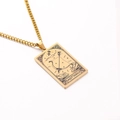 Golden rectangular Sagittarius tarot necklace with engraved zodiac bow symbol - Sagittarius / Gold