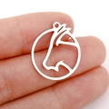 Silver horse head hollow round pendant in stainless steel for DIY jewelry making - Silver Horse Style (DX001-1)