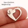 Ciondolo a cuore in argento lucido con silhouette di cane, charm in acciaio da 15x12mm - Cuore con Cane (DY869-1) / Color Acciaio