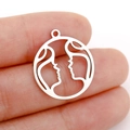 Silver stainless steel Gemini zodiac charm with hollow round silhouette design - Silver Portrait Silhouette Style (DX001-3)