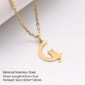Goldene Halskette aus Edelstahl mit Katzen- und Mondanhänger, 45cm Kette plus 5cm Verlängerung - DYN-263 Gold - 45 cm
