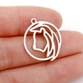 Pendentif silhouette de cheval rond évidé en acier inoxydable plaqué or 18 carats pour bijoux - Style Tête de Cheval Argent (DX001-5)