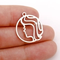 Pendentif zodiaque Vierge en acier inoxydable argenté avec découpe de précision - Style Profil Féminin Argent (DX001-6)