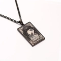 Black Aquarius tarot card necklace with stainless steel pendant and curb chain for men - Aquarius / Black