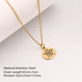 Gold stainless steel necklace with round cutout flower pendant and adjustable chain - 45cm / Six-Petal Flower Hollow Disc (DYN-412) / Gold