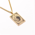 Golden rectangular Pisces zodiac tarot pendant necklace with a detailed Cuban chain - Pisces / Gold
