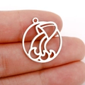 Pendentif rond en acier inoxydable avec dauphin pour colliers et boucles d'oreilles - Style Dauphin et Vague Argent (DX001-11)