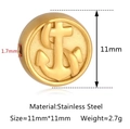 Golden stainless steel bead with relief anchor design and 11mm outer diameter for DIY - Anchor Style (DY1263-2) / Gold