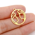 Pendentif zodiaque doré avec silhouette circulaire découpée de mère et enfant - Style Double Portrait Or (DX001-15)