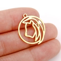 Pendentif zodiaque minimaliste en acier inoxydable doré avec silhouette de cheval - Style Tête de Cheval Or (DX001-17)