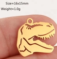 Detailed view of a golden stainless steel T-Rex skull pendant measuring 16x15mm - Gold T-Rex (DY1283-2)