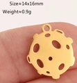 Detail of 14x16mm gold stainless steel round hollow pendant with meteorite surface texture - Gold Planet (DY1281-2)