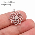 Silver hollow lotus yoga OM pendant in polished stainless steel for DIY jewelry making - Mandala Flower (DY1119-1) / Silver