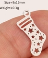 Polished stainless steel Christmas stocking charm for DIY jewelry, 9x16mm size - Silver Hollow Christmas Sock (DY1237-1)