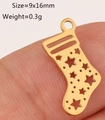 Gold stainless steel Christmas sock charm with hollow star design for DIY jewelry - Gold Hollow Christmas Sock (DY1237--2)