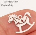 Polished silver rocking horse pendant charm for DIY jewelry, size 13x14mm and weight 0.6g - Silver Hollow Rocking Horse (DY1238-1)