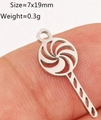Lollipop shaped stainless steel pendant charm 7x19mm for DIY jewelry making - Silver Hollow Lollipop (DY1240-1)