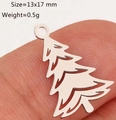 Stainless steel Christmas tree charm in silver finish with hollow-out design, 13x17 mm - Silver Hollow Christmas Tree (DY1242-1)