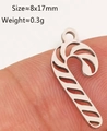 Hollow candy cane shaped stainless steel pendant charm 8x17mm for DIY jewelry making - Silver Hollow Candy Cane (DY1245-1)