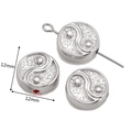 Perle Tai Chi Yin Yang en acier inoxydable argenté 12mm pour bijoux DIY - Tai Chi Yin Yang Argenté (DY1149-1)