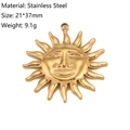 Gold stainless steel sun face pendant necklace with rays and humanized relief - Sun Face Style (DY1218-2) / Gold