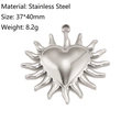 Polished heart sunburst stainless steel pendant with 37x40mm size and silver finish - Heart Sun Style (DY1217-1) / Silver