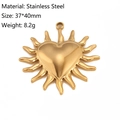 Golden stainless steel heart sunray pendant, 37x40mm large DIY jewelry accessory - Heart Sun Style (DY1217-2) / Gold