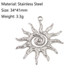 Silver stainless steel sun pendant charm with spiral texture in 34x41mm size - Spiral Sun Style (DY1216-1)