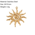 Golden stainless steel sun pendant for DIY jewelry, 34x41mm radiant solar charm design - Spiral Sun Style (DY1216-2)