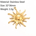 Golden sun-shaped stainless steel pendant in 32x36mm size for jewelry making - Radiant Sun Style (DY1054-2)