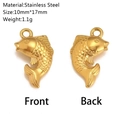Gold plated stainless steel fish pendant charm showing front and back views - Koi Fish Style (DY1110-2)
