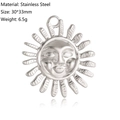 Silver stainless steel sun face pendant necklace DIY charm with vintage mythological design - Personified Sun Style (DY1225-1)