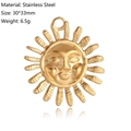 Golden stainless steel sun face pendant with 30x33mm dimension and polished finish - Personified Sun Style (DY1225-2)