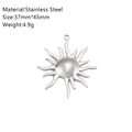 Silver stainless steel sun pendant in 37mm by 45mm size for DIY necklace making - Wavy Sun Style (DY1226-1)