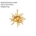 Golden sun pendant in stainless steel, size 37mm x 45mm, minimalist jewelry charm - Wavy Sun Style (DY1226-2)