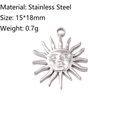 Silver stainless steel sun god pendant with personified face relief, size 15x18mm - Small Sun Face Style (DY486-1S)