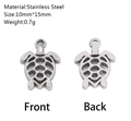 Silver stainless steel turtle pendant with hollow back design measuring 10mm by 15mm - Turtle Style (DY1113-1)