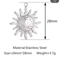Silver stainless steel sun flower pendant charm for DIY jewelry 24x28mm variant - Silver Sun (DY1338-1)