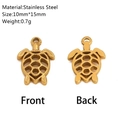 Front and back view of 14K gold plated turtle pendant in durable stainless steel - Turtle Style (DY1113-2)