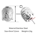 Silver stainless steel Buddha head charm for jewelry making with 2.5mm hole - Silver Buddha Head (DY1142-1)